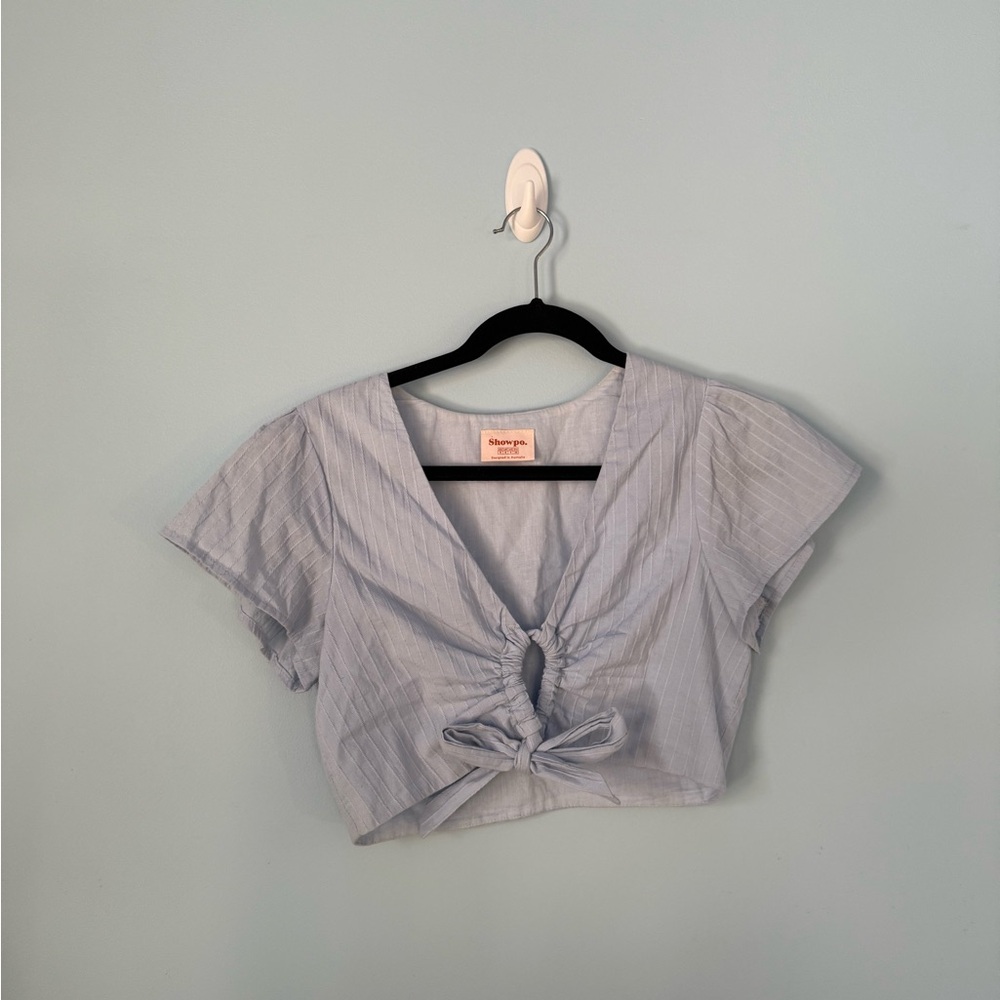 Showpo Light Blue Crop Top with Front Tie